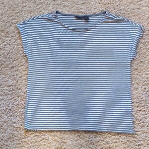Tahari Blue and White Striped Short Sleeve Top